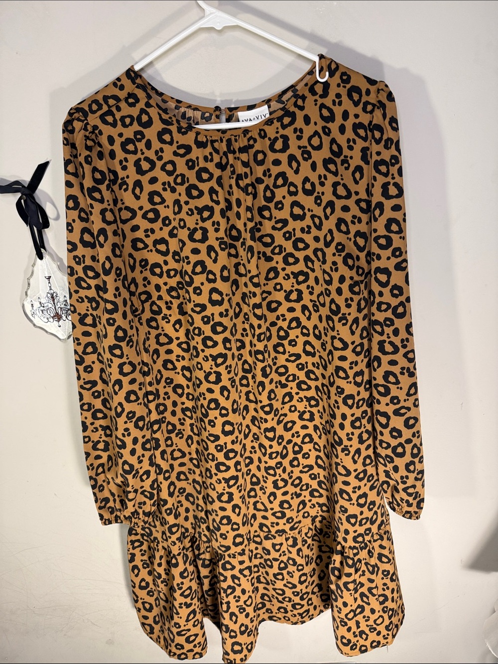Ava & Viv Tan and Black Leopard Print Midi Dress